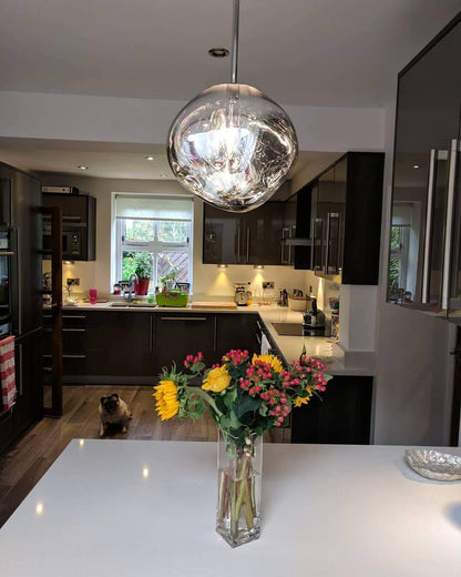 Reflective Globe Pendant Light Fixture with Adjustable Drop | Metal Hanging Ceiling Lamp for Kitchen Island Dining Room Living Space | Avail