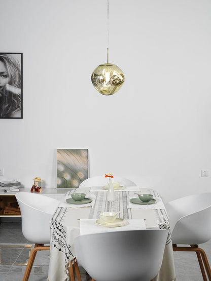 Reflective Globe Pendant Light Fixture with Adjustable Drop | Metal Hanging Ceiling Lamp for Kitchen Island Dining Room Living Space | Avail