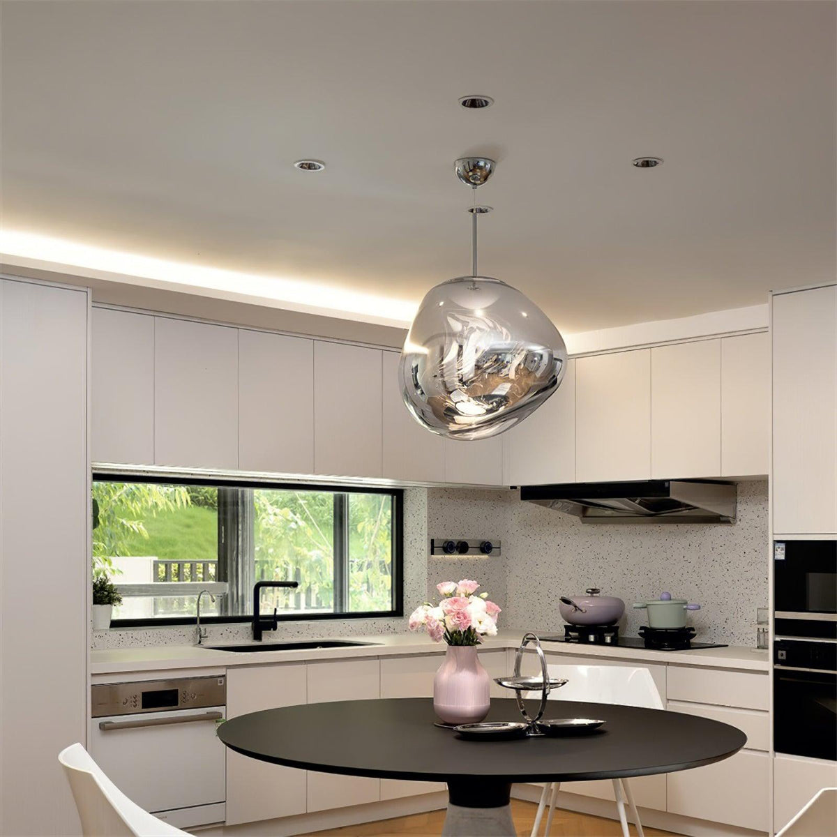 Reflective Globe Pendant Light Fixture with Adjustable Drop | Metal Hanging Ceiling Lamp for Kitchen Island Dining Room Living Space | Avail