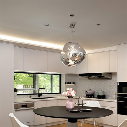 Reflective Globe Pendant Light Fixture with Adjustable Drop | Metal Hanging Ceiling Lamp for Kitchen Island Dining Room Living Space | Avail