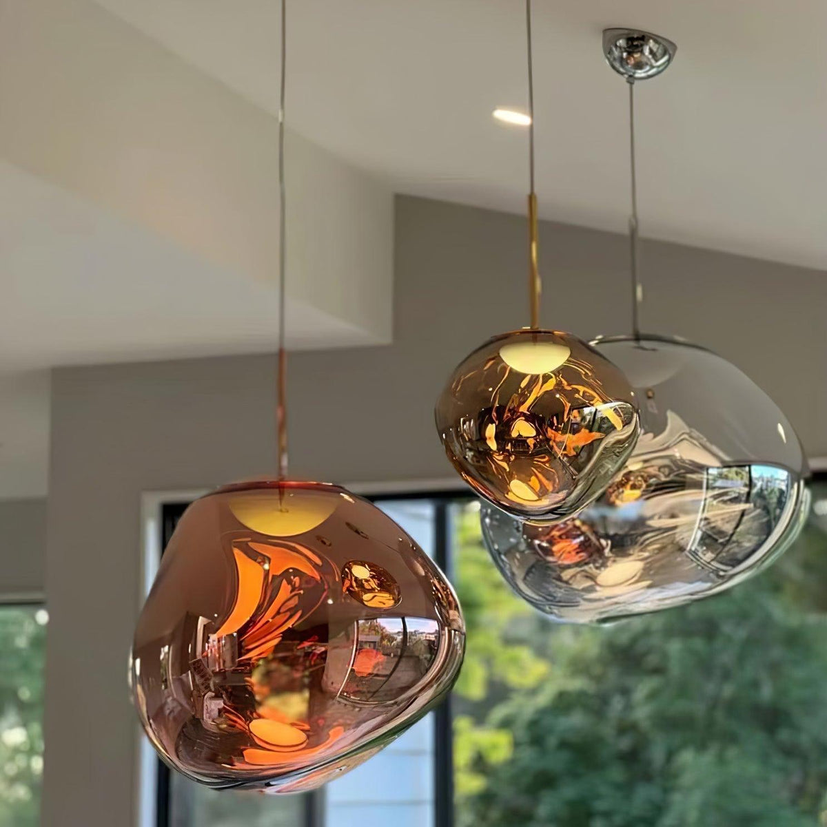 Reflective Globe Pendant Light Fixture with Adjustable Drop | Metal Hanging Ceiling Lamp for Kitchen Island Dining Room Living Space | Avail