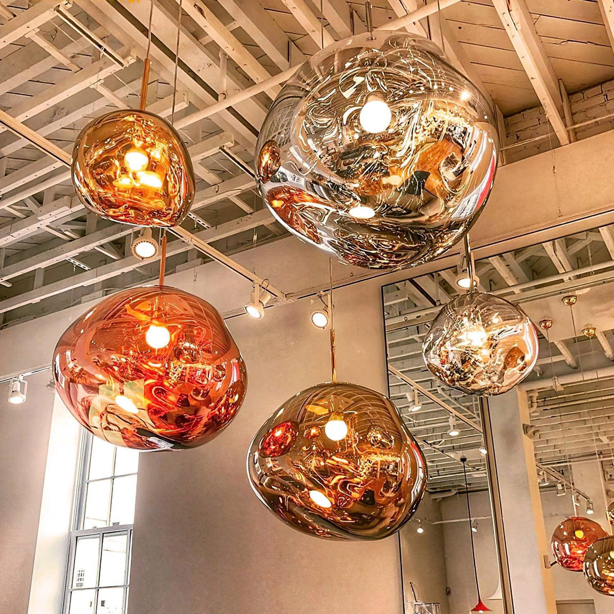 Reflective Globe Pendant Light Fixture with Adjustable Drop | Metal Hanging Ceiling Lamp for Kitchen Island Dining Room Living Space | Avail