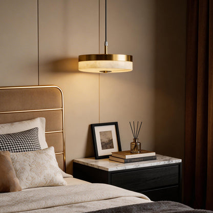 Modern Marble Disc Pendant Light – Adjustable 12W LED Hanging Light for Kitchen Island and Home Decor