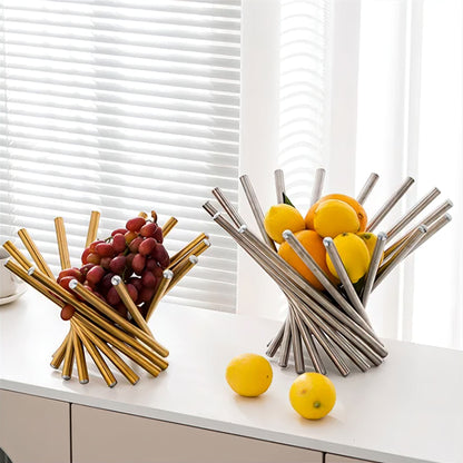 Modern Metal Fruit Basket with Open Ring Design – Gold or Silver Centerpiece for Kitchen and Dining Table