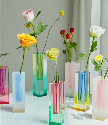 Modern Prism Acrylic Vase – Colorful Desktop Organizer for Floral Displays