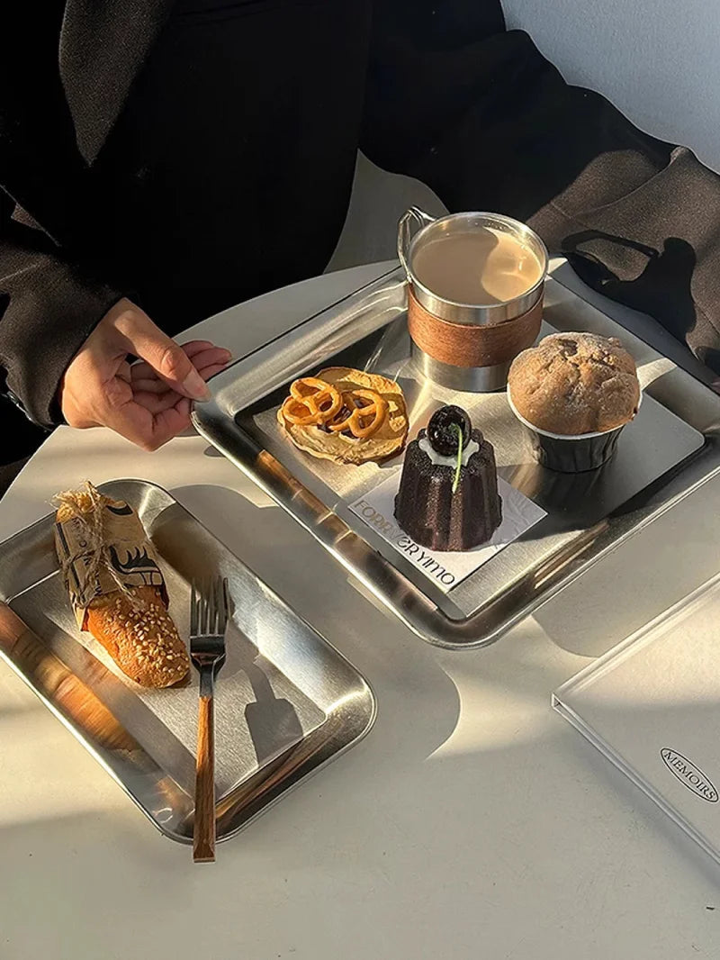 Modern Stainless Steel Serving Tray with Raised Edges – Square Design, Versatile Serveware for Drinks, Snacks, and Tea