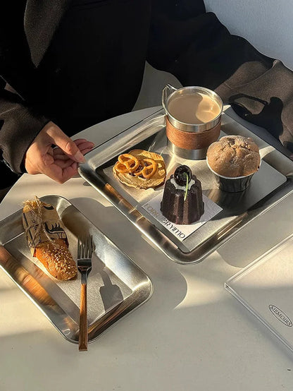 Modern Stainless Steel Serving Tray with Raised Edges – Square Design, Versatile Serveware for Drinks, Snacks, and Tea