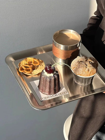 Modern Stainless Steel Serving Tray with Raised Edges – Square Design, Versatile Serveware for Drinks, Snacks, and Tea