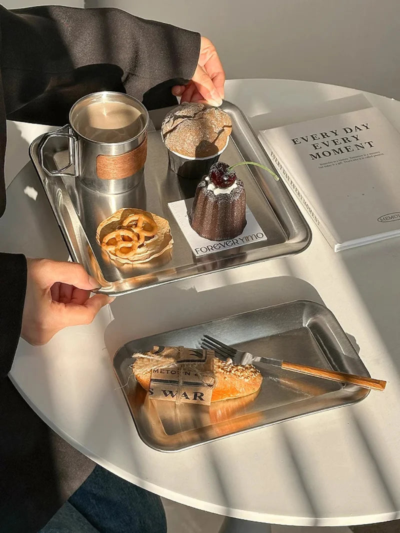 Modern Stainless Steel Serving Tray with Raised Edges – Square Design, Versatile Serveware for Drinks, Snacks, and Tea