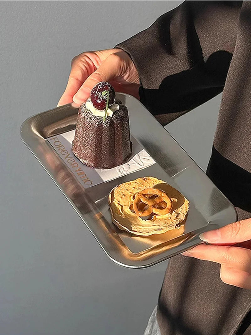 Modern Stainless Steel Serving Tray with Raised Edges – Square Design, Versatile Serveware for Drinks, Snacks, and Tea