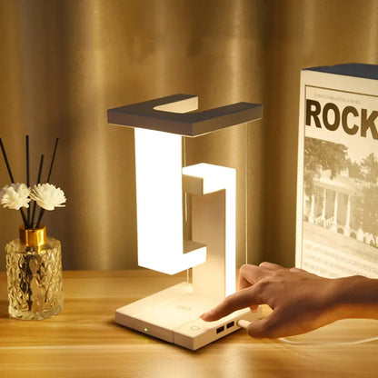 Modern Table Lamp with Floating Tensegrity Design and Wireless Charging Station – Stylish Desk and Bedside Lamp
