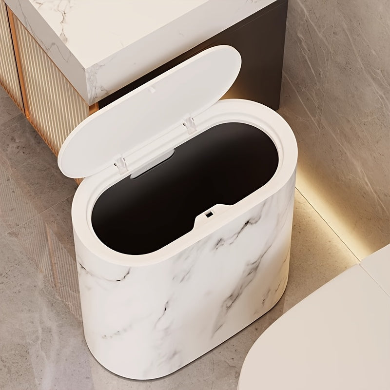 Modern Waste Bin | Bathroom Trash Can with Covered Lid | Slim Design for Compact Spaces