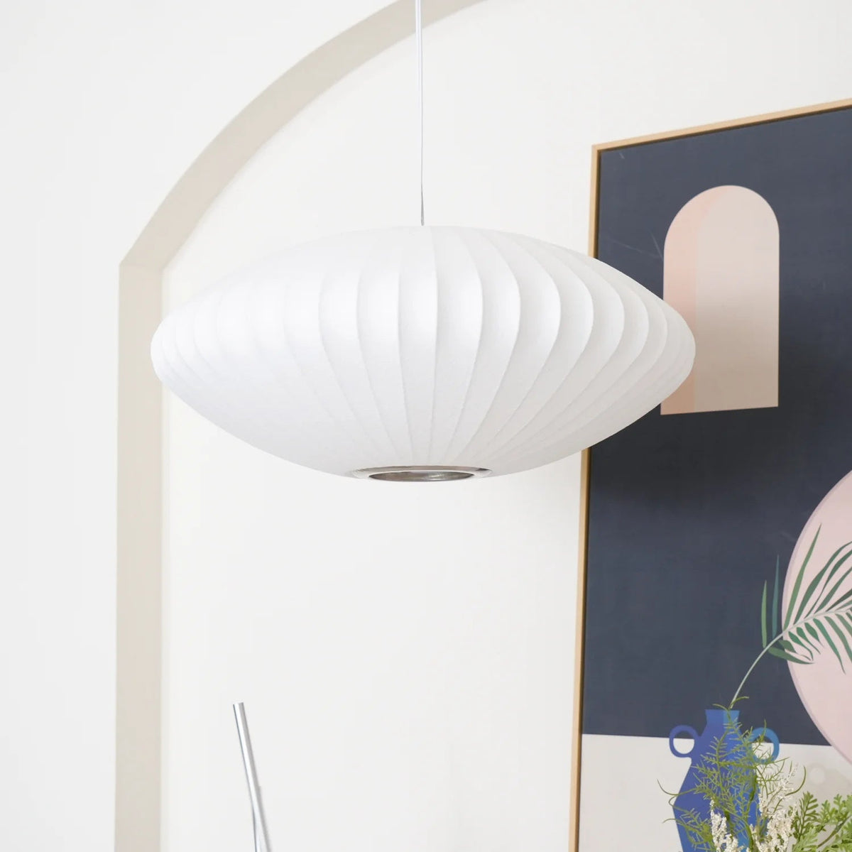 Modern White Pendant Lamp – Stylish Kitchen Pendant Lighting with Steel Wire Frame and Soft Organic Glow
