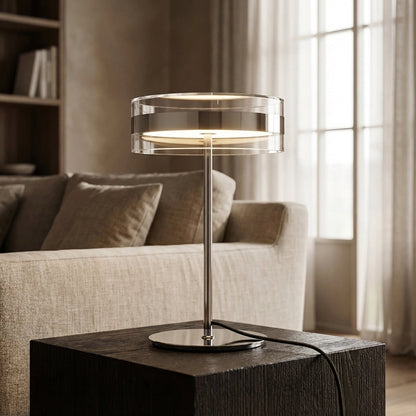 Cylindrical Acrylic Desk Lamp Chrome 15.7 in Tall Nightstand Light Bedroom Office Reading Adjustable Glow Warm Lighting Fixture