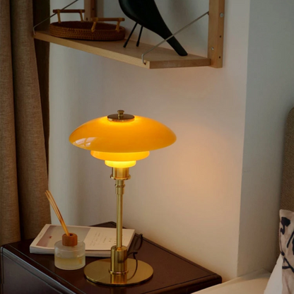 Layered Glass Desk Lamp with Metal Base 11 in Orange LED Reading Light for Nightstand Bedroom Office Modern Ambient Lighting 18.5 in Tall