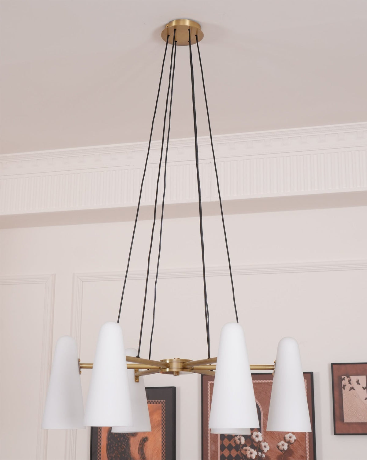 Overhead Light Fixture with Frosted Globes in Metal Frame for Dining or Living Spaces 6 to 8 Arms Extendable Cord