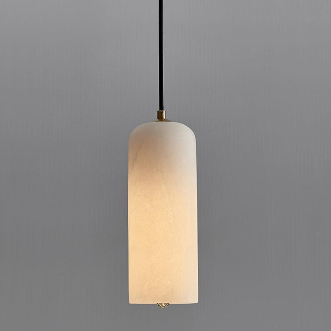 Alabaster Stone Hanging Lamp 10 in Tall White Shade Brass Accent Minimal Pendant for Islands Dining Tables Bedrooms Entryways