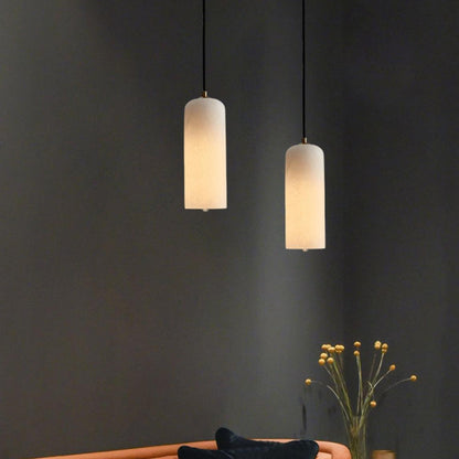 Alabaster Stone Hanging Lamp 10 in Tall White Shade Brass Accent Minimal Pendant for Islands Dining Tables Bedrooms Entryways