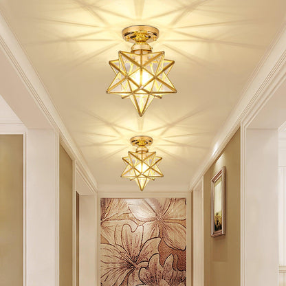 Geometric Star Pendant Light Fixture with Multi-Faceted Glass Panels for Hallway Entry Living Room Indoor Overhead Lighting