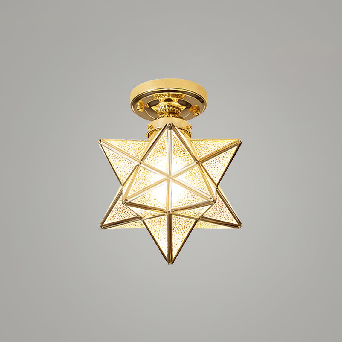 Geometric Star Pendant Light Fixture with Multi-Faceted Glass Panels for Hallway Entry Living Room Indoor Overhead Lighting