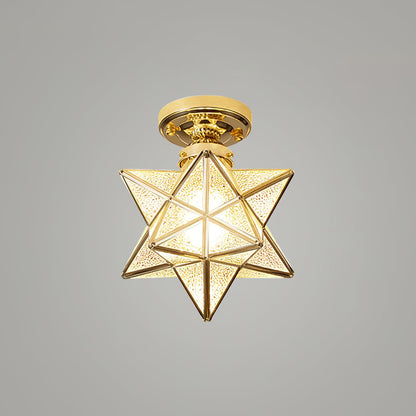 Geometric Star Pendant Light Fixture with Multi-Faceted Glass Panels for Hallway Entry Living Room Indoor Overhead Lighting