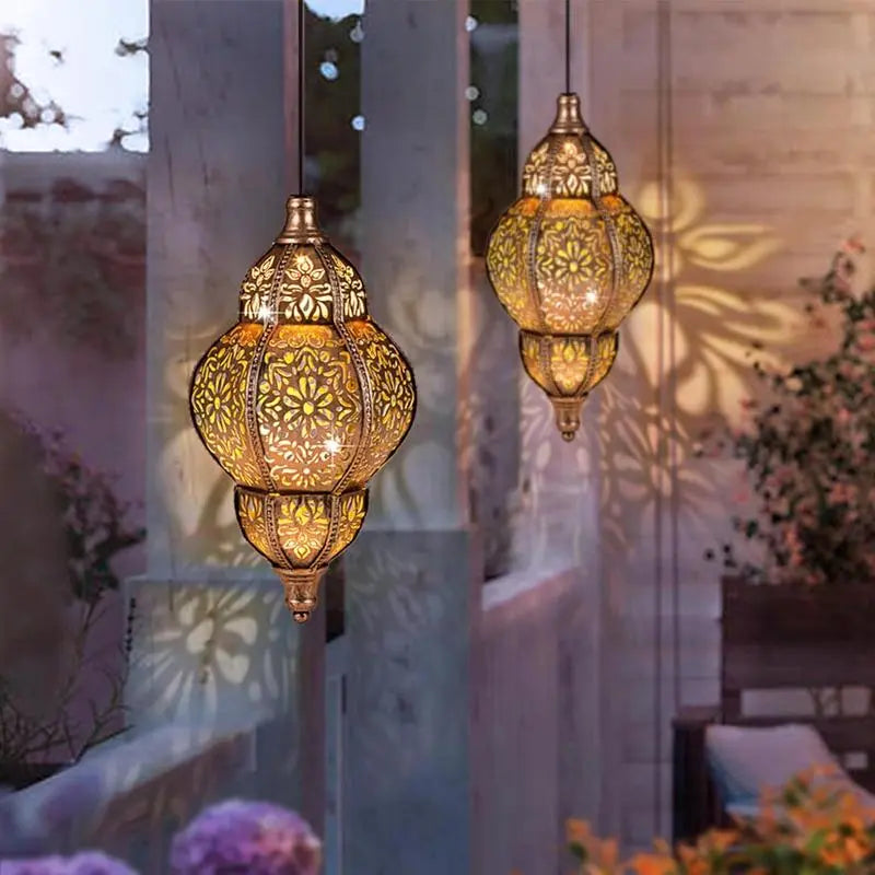 Solar Lanterns Outdoor Waterproof, Moroccan Outdoor Solar Lights for Patio, Decorative Hanging Lantern with Warm LED