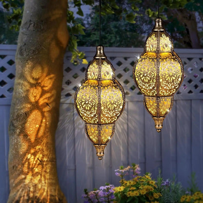 Solar Lanterns Outdoor Waterproof, Moroccan Outdoor Solar Lights for Patio, Decorative Hanging Lantern with Warm LED