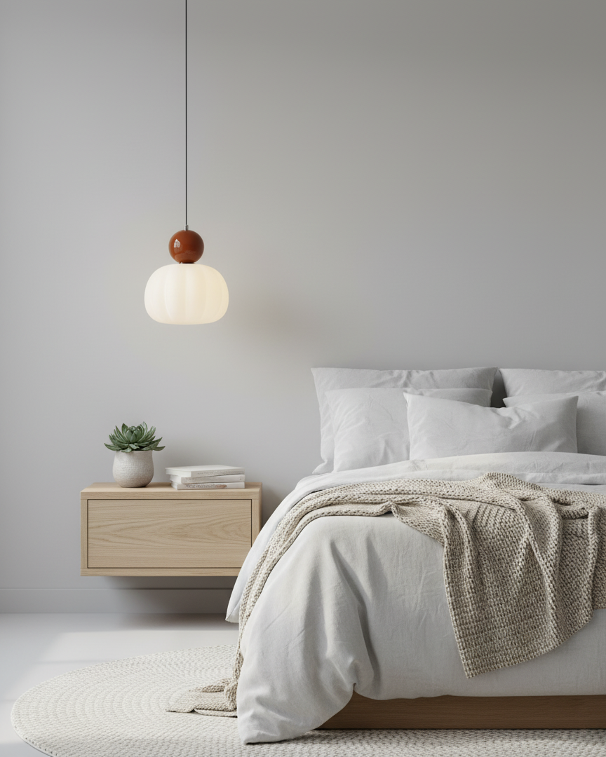 Sculptural Mini Pendant Light with Rounded Acrylic Shade for Dining Rooms, Bedrooms & Kitchen Nooks – 5.5-Inch White Globe Fixture, Adjustab