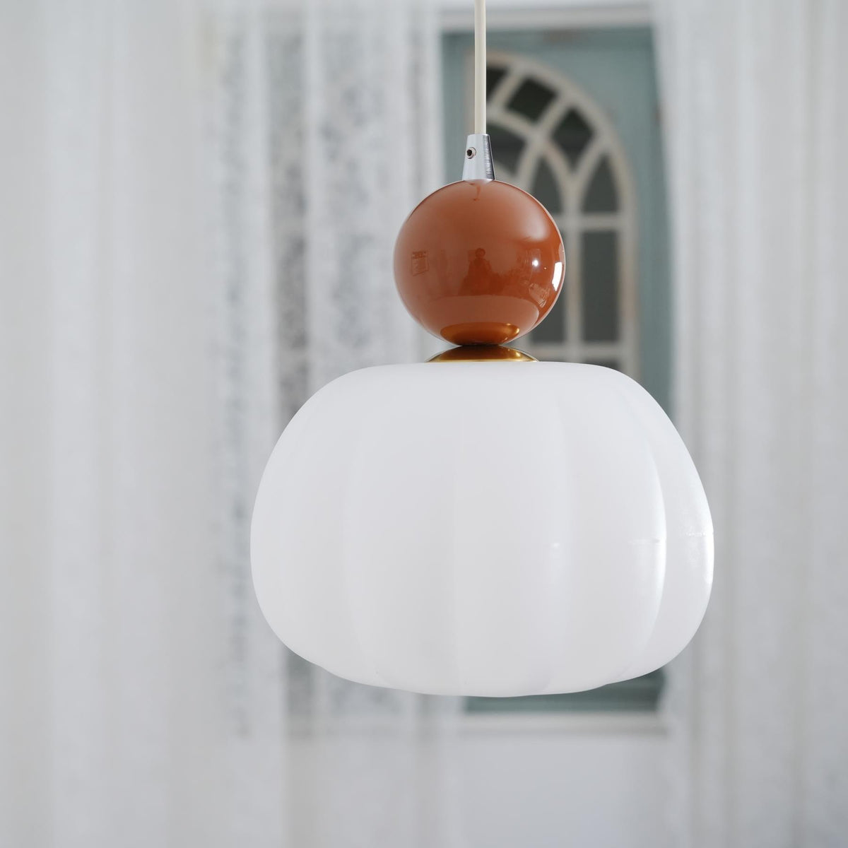 Sculptural Mini Pendant Light with Rounded Acrylic Shade for Dining Rooms, Bedrooms & Kitchen Nooks – 5.5-Inch White Globe Fixture, Adjustab