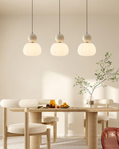 Sculptural Mini Pendant Light with Rounded Acrylic Shade for Dining Rooms, Bedrooms & Kitchen Nooks – 5.5-Inch White Globe Fixture, Adjustab