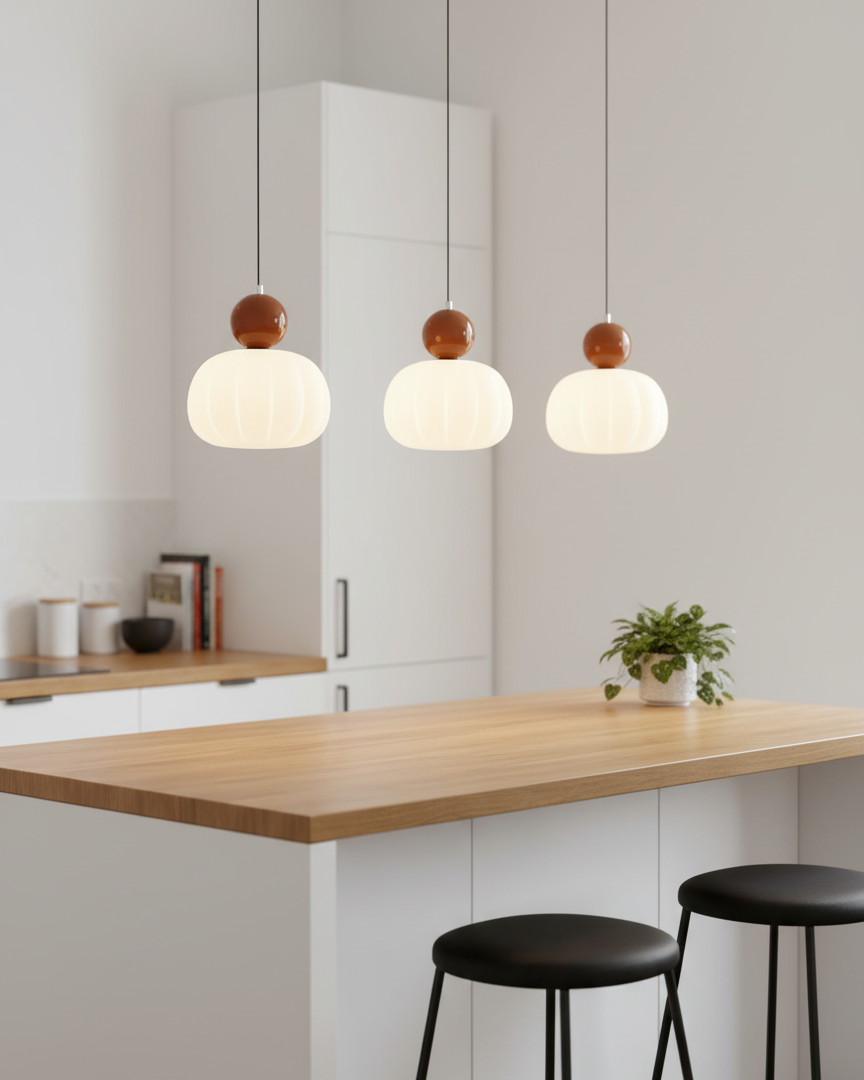 Sculptural Mini Pendant Light with Rounded Acrylic Shade for Dining Rooms, Bedrooms & Kitchen Nooks – 5.5-Inch White Globe Fixture, Adjustab