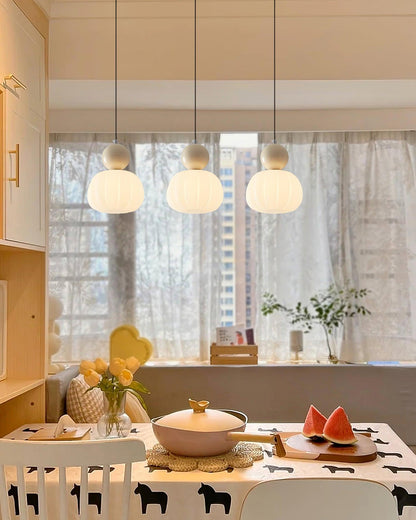 Sculptural Mini Pendant Light with Rounded Acrylic Shade for Dining Rooms, Bedrooms & Kitchen Nooks – 5.5-Inch White Globe Fixture, Adjustab