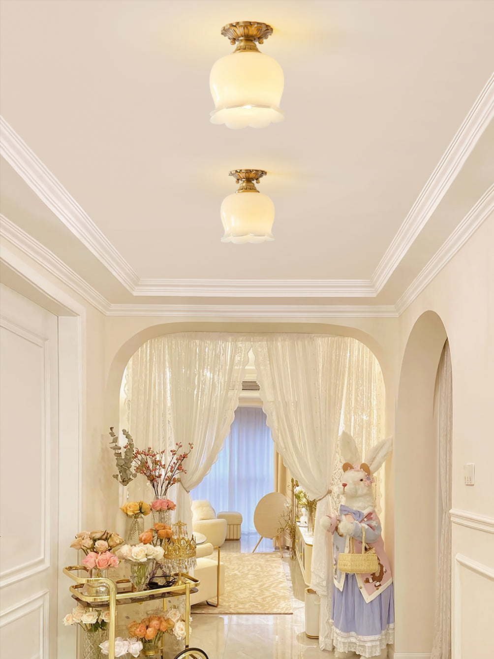Compact Resin & Brass Flush Mount Ceiling Fixture 6 in Diameter Ambient Room Light E26 Base Bedroom Living Room Dining Kitchen Hallway Entry