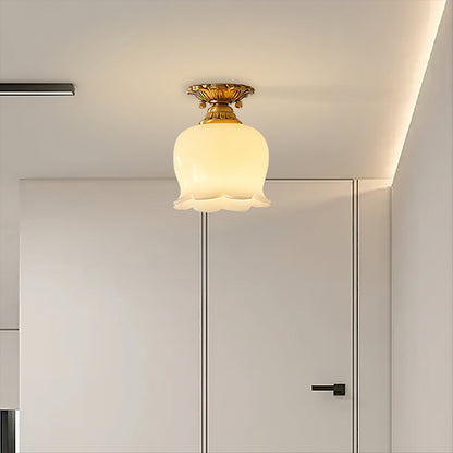 Compact Resin & Brass Flush Mount Ceiling Fixture 6 in Diameter Ambient Room Light E26 Base Bedroom Living Room Dining Kitchen Hallway Entry