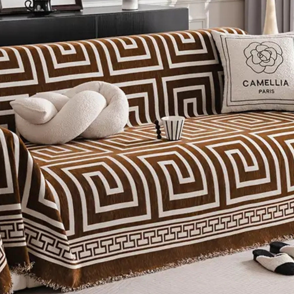 Mosaaic Sofa Cover - Chenille, Bohemian Tassels, Durable Slipcover
