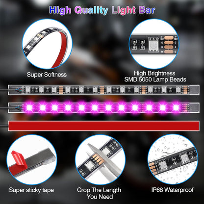 Motorcycle LED Light Kit | 12-Piece RGB Strips with Brake & Turn Signal | Waterproof for Enhanced Visibility