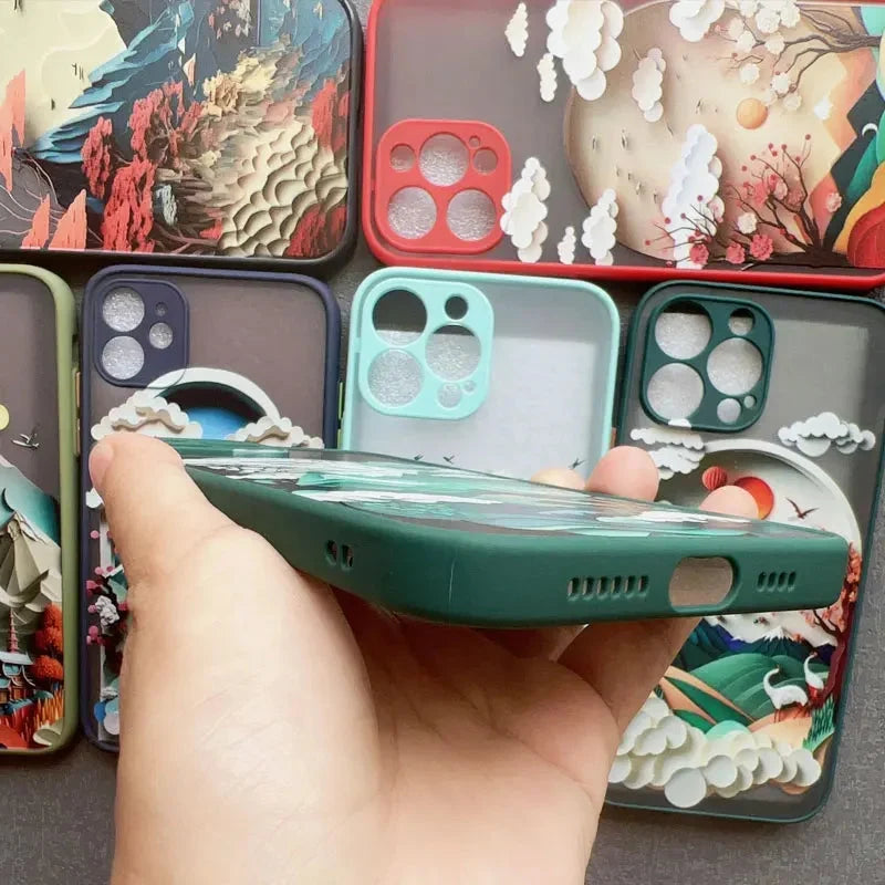 Silicone iPhone Case with Nature Scene Artwork – Shock-Absorbing Protection for iPhone 11-17 Series