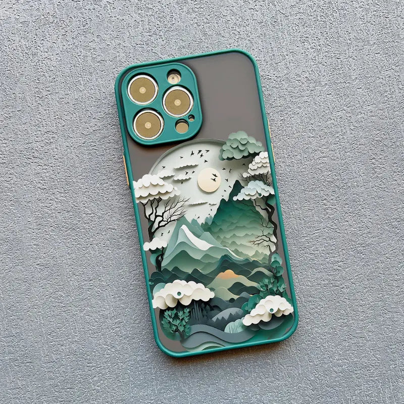 Silicone iPhone Case with Nature Scene Artwork – Shock-Absorbing Protection for iPhone 11-17 Series
