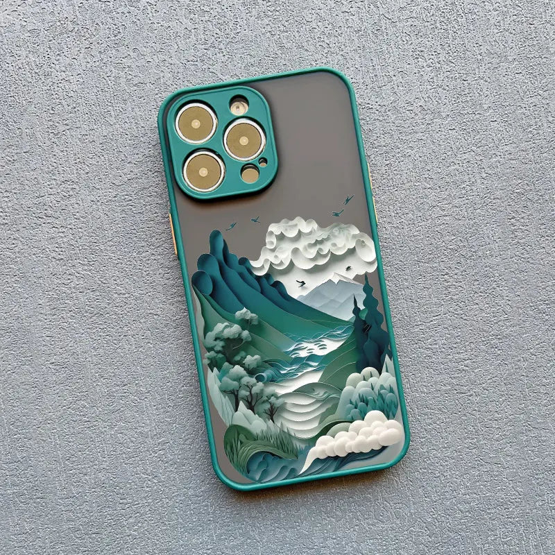 Silicone iPhone Case with Nature Scene Artwork – Shock-Absorbing Protection for iPhone 11-17 Series