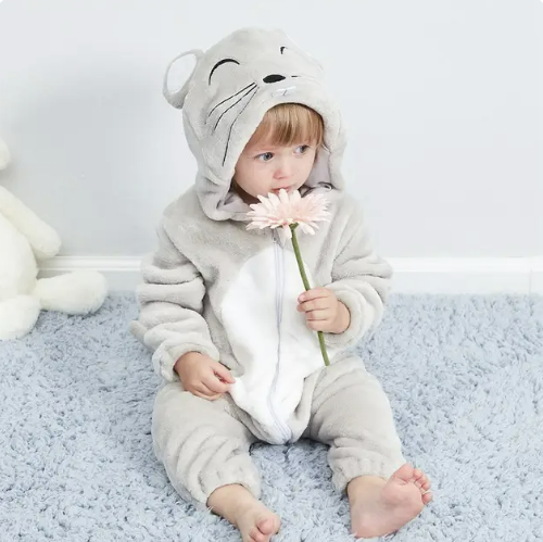 Infant Zip-Up Hooded Sleeper with Animal Character Costume Design for Boys & Girls | Soft Cotton Poly Blend Loungewear Pajamas for Babies 0-
