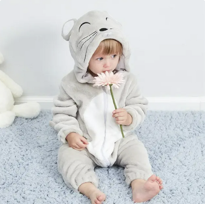 Infant Zip-Up Hooded Sleeper with Animal Character Costume Design for Boys & Girls | Soft Cotton Poly Blend Loungewear Pajamas for Babies 0-