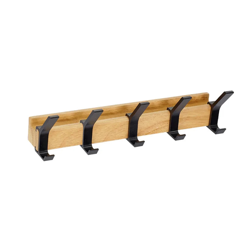 Wall-Mounted Coat Rack with Swivel Hooks | Natural Wood & Aluminum | 5 Movable Pegs for Entryway Bedroom Office | Scandinavian Style