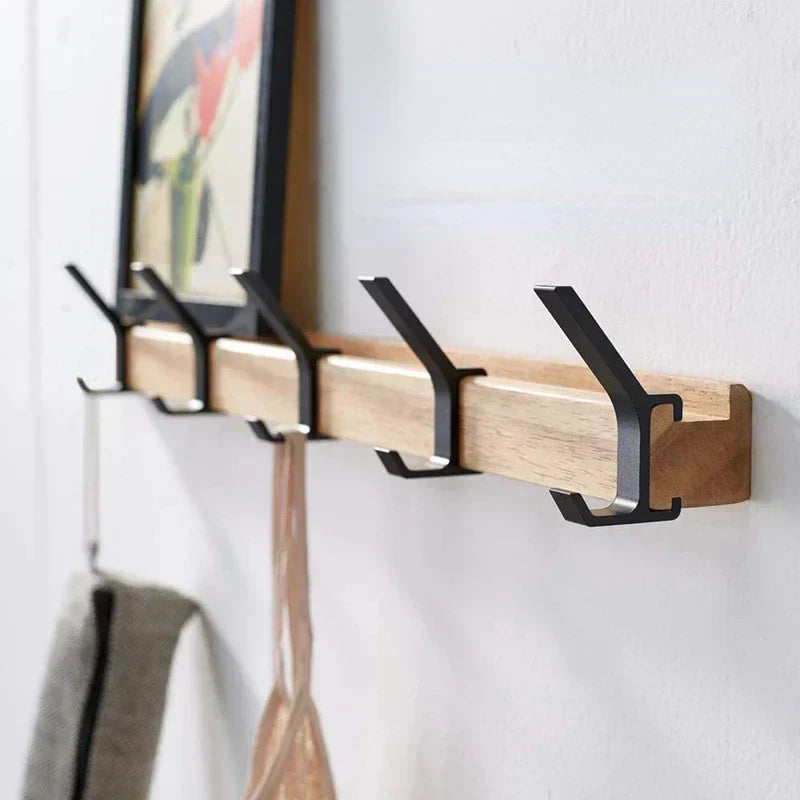 Scandinavian Style Wooden Coat Rack with Adjustable Double Hooks