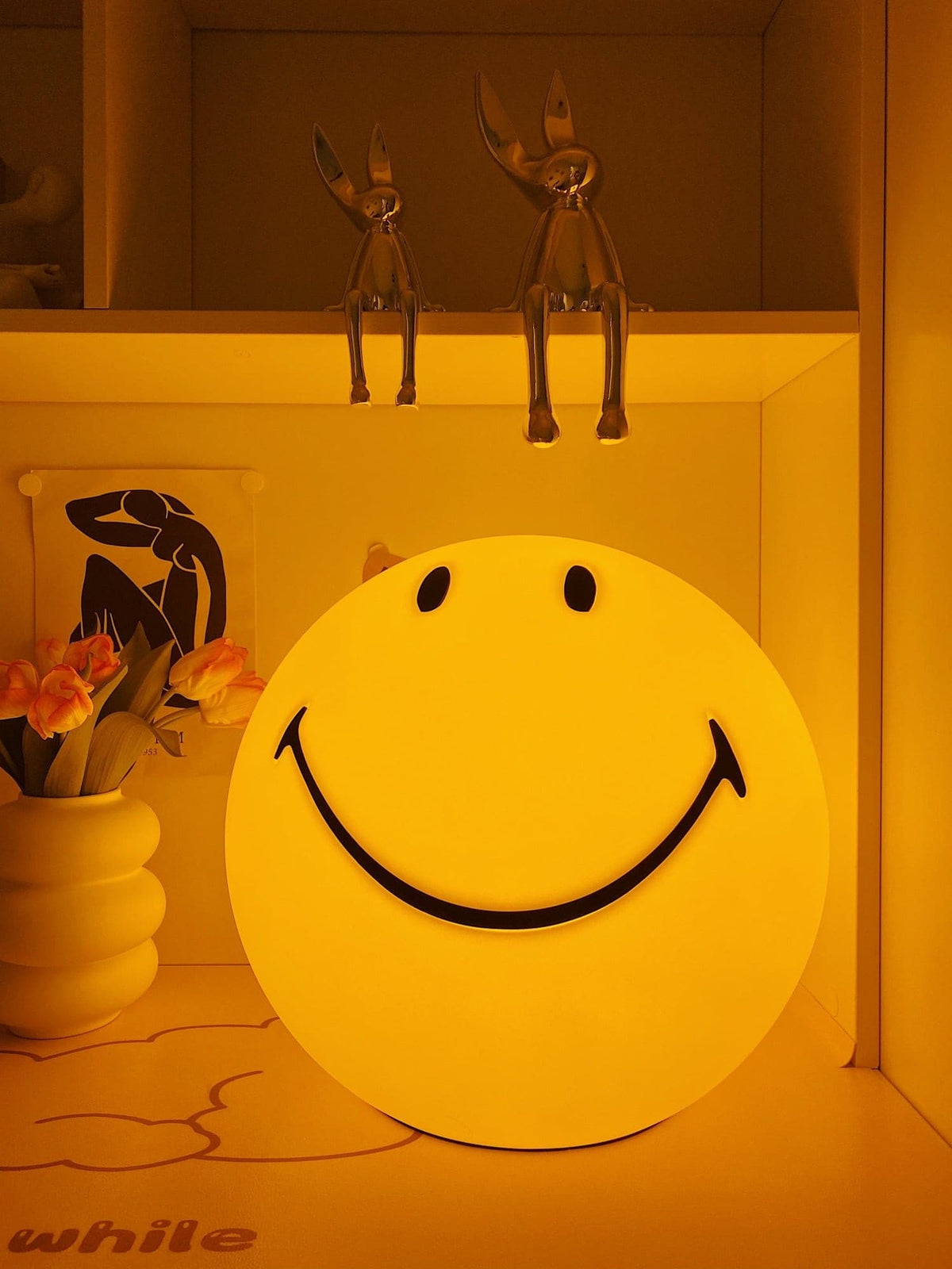 Cheerful Glow Night Light for Kids | 9 in Polypropylene LED Desk Lamp Yellow USB Rechargeable Bedside Reading Light Playroom Decor Nursery A
