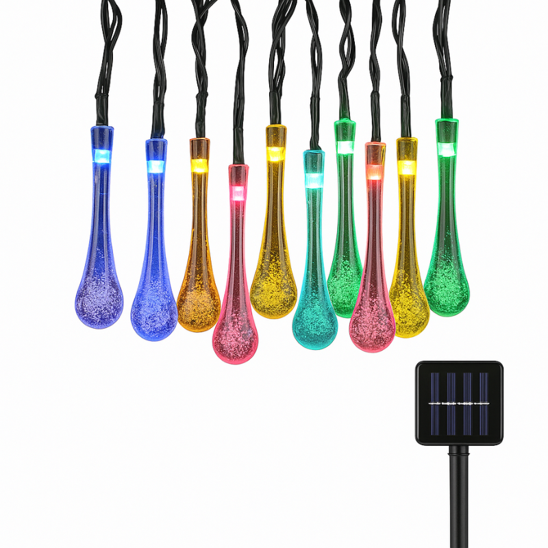 Solar Outdoor String Lights with 30 LEDs 8 Lighting Modes Waterproof Teardrop Fairy Lights for Patio Garden Deck Yard Ambiance Auto On/Off