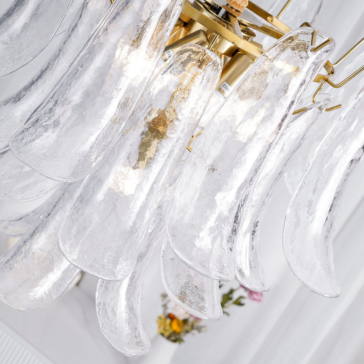 Multi-Arm Glass Pendant Light Fixture with E14 Sockets – Adjustable Height Hanging Lamp for Dining Room, Foyer & Living Room – Metal Frame w