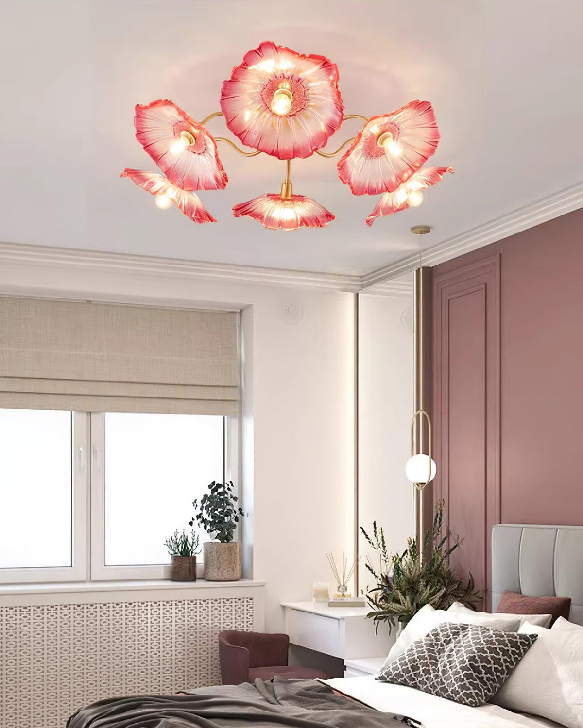 Frosted Glass Floral Flush Mount Ceiling Fixture 3-6 Light Semi-Flush Fixture for Bedroom Living Room Dining Room | Modern Decorative Overhe