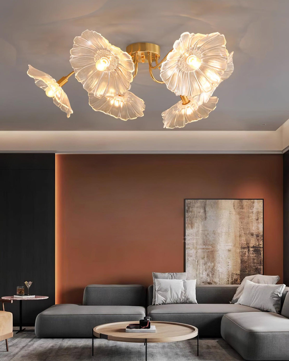 Frosted Glass Floral Flush Mount Ceiling Fixture 3-6 Light Semi-Flush Fixture for Bedroom Living Room Dining Room | Modern Decorative Overhe