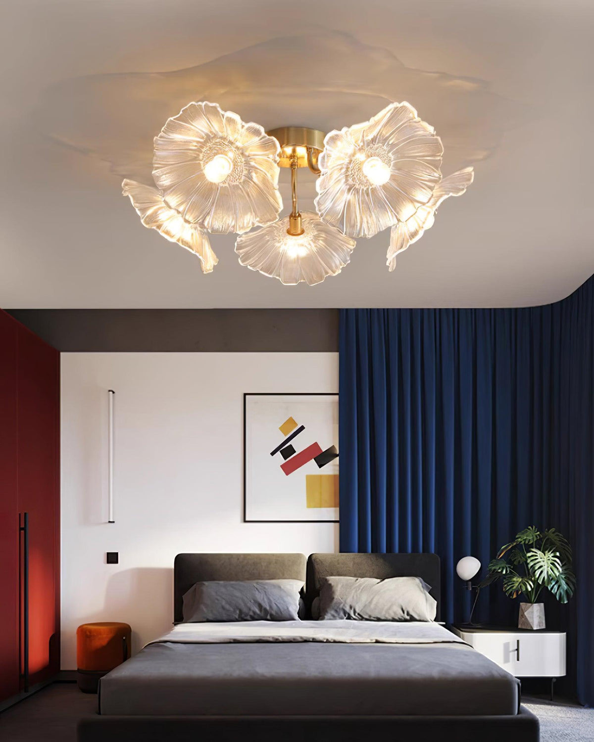 Frosted Glass Floral Flush Mount Ceiling Fixture 3-6 Light Semi-Flush Fixture for Bedroom Living Room Dining Room | Modern Decorative Overhe