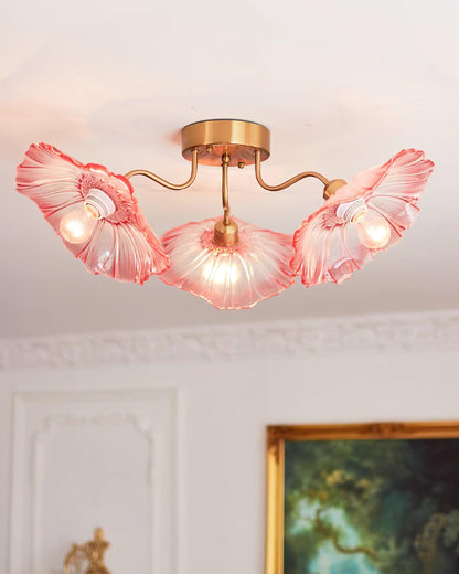 Frosted Glass Floral Flush Mount Ceiling Fixture 3-6 Light Semi-Flush Fixture for Bedroom Living Room Dining Room | Modern Decorative Overhe